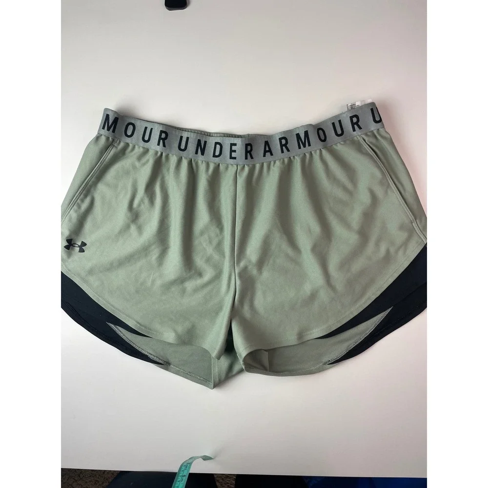 Under Armour HeatGear Shorts Womens XXL Green Black Running Athletic Training - Picture 1 of 10